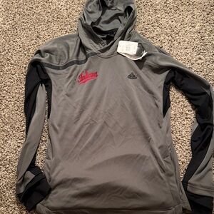 Adidas Gray Hoodie with Red and Black Accents